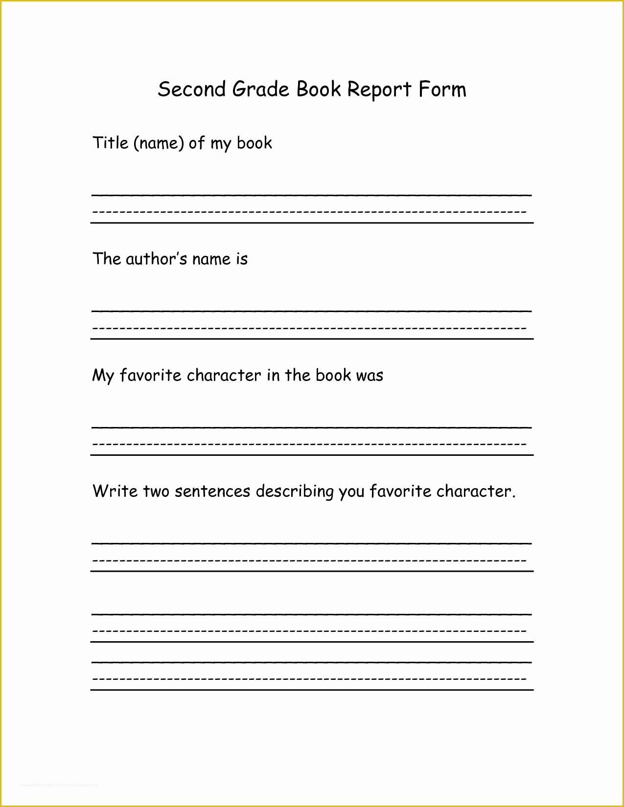 2nd Grade Book Report Template Free Of 8 Best Of 2nd Grade Book Report