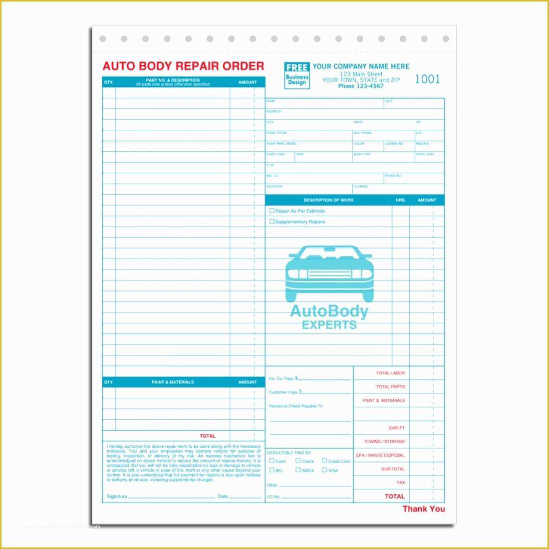 Free Auto Repair Estimate Template Forms