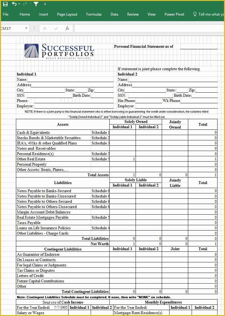 Financial Statement Excel Template Free Download Of Personal Financial 
