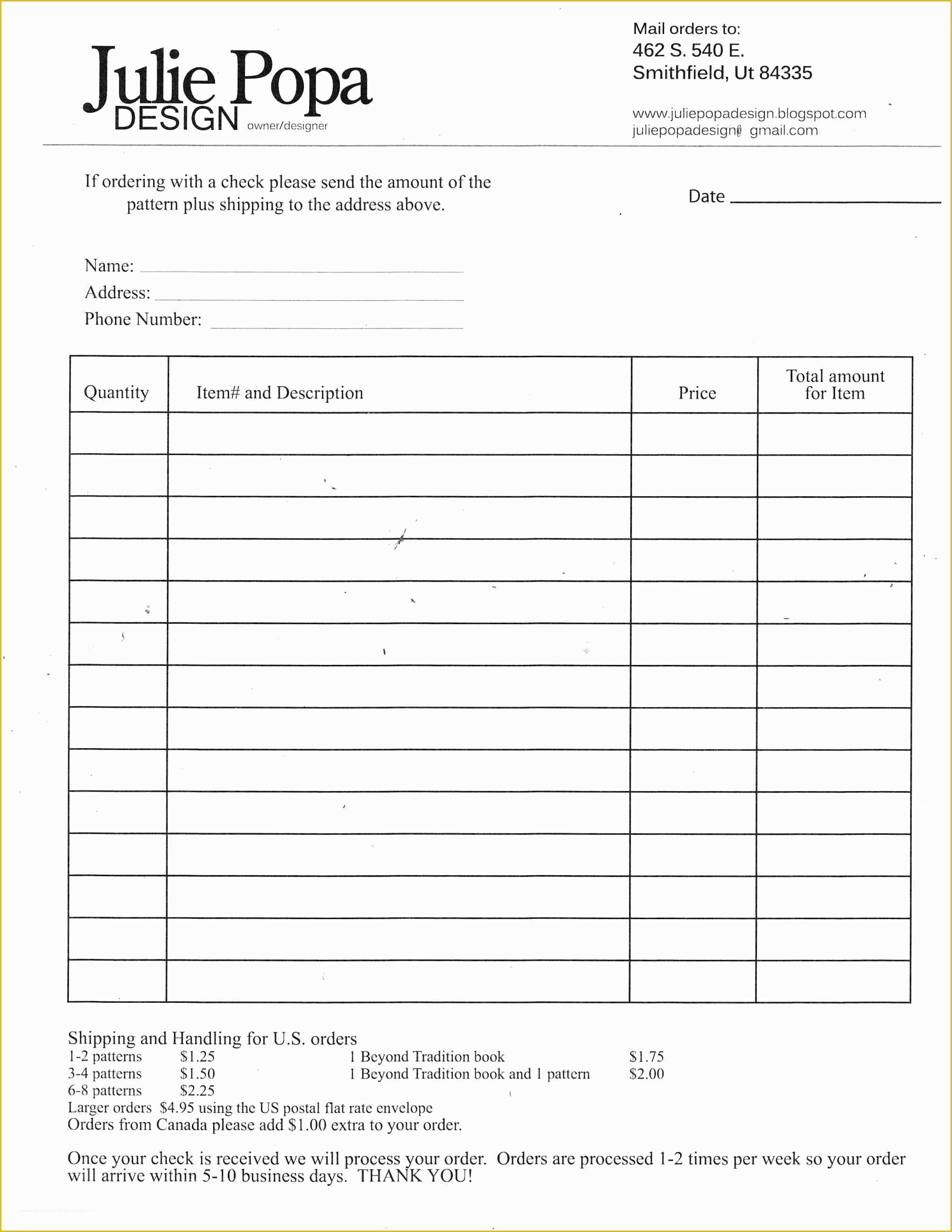 Printable Food Order Form Template