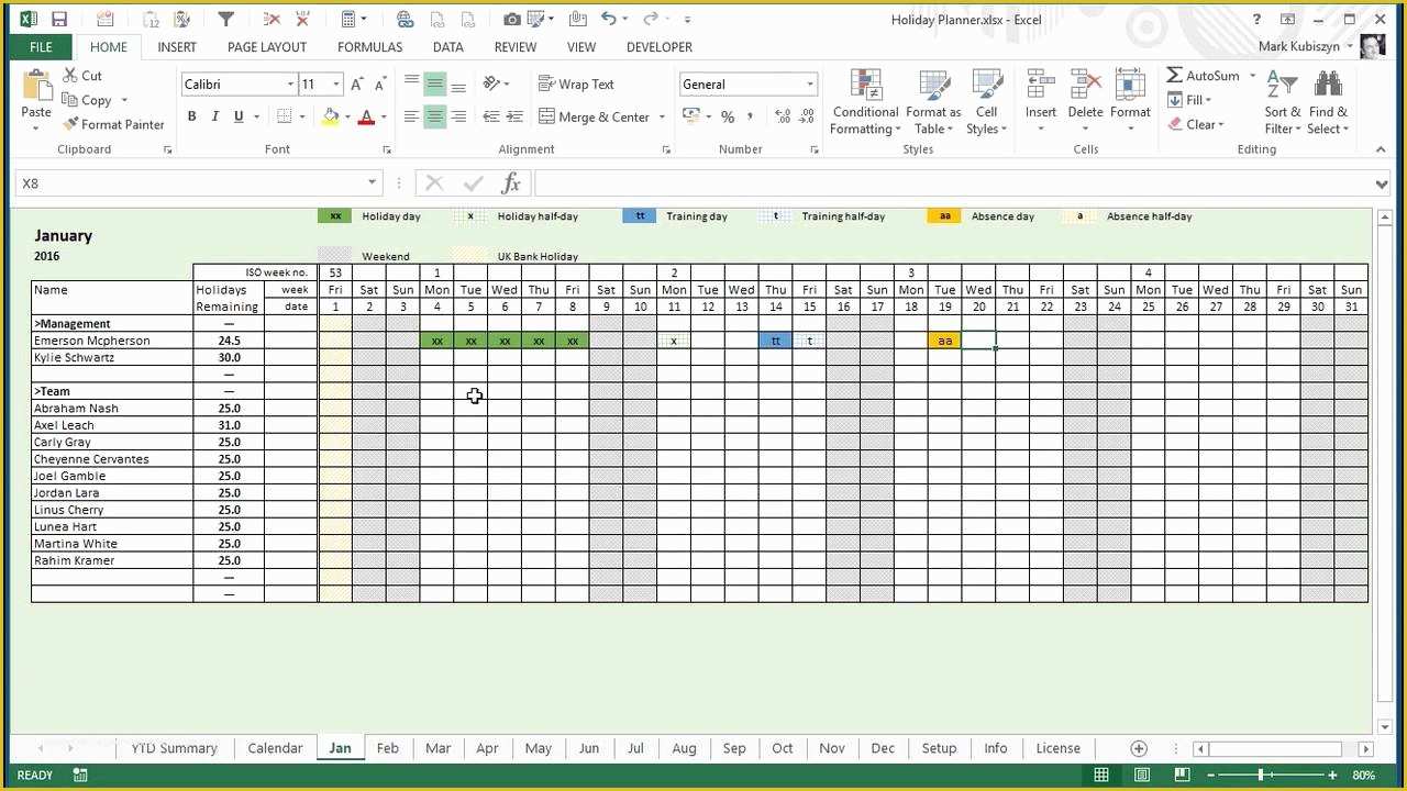 Free Annual Leave Planner Excel Template Of Any Year Holiday Training 