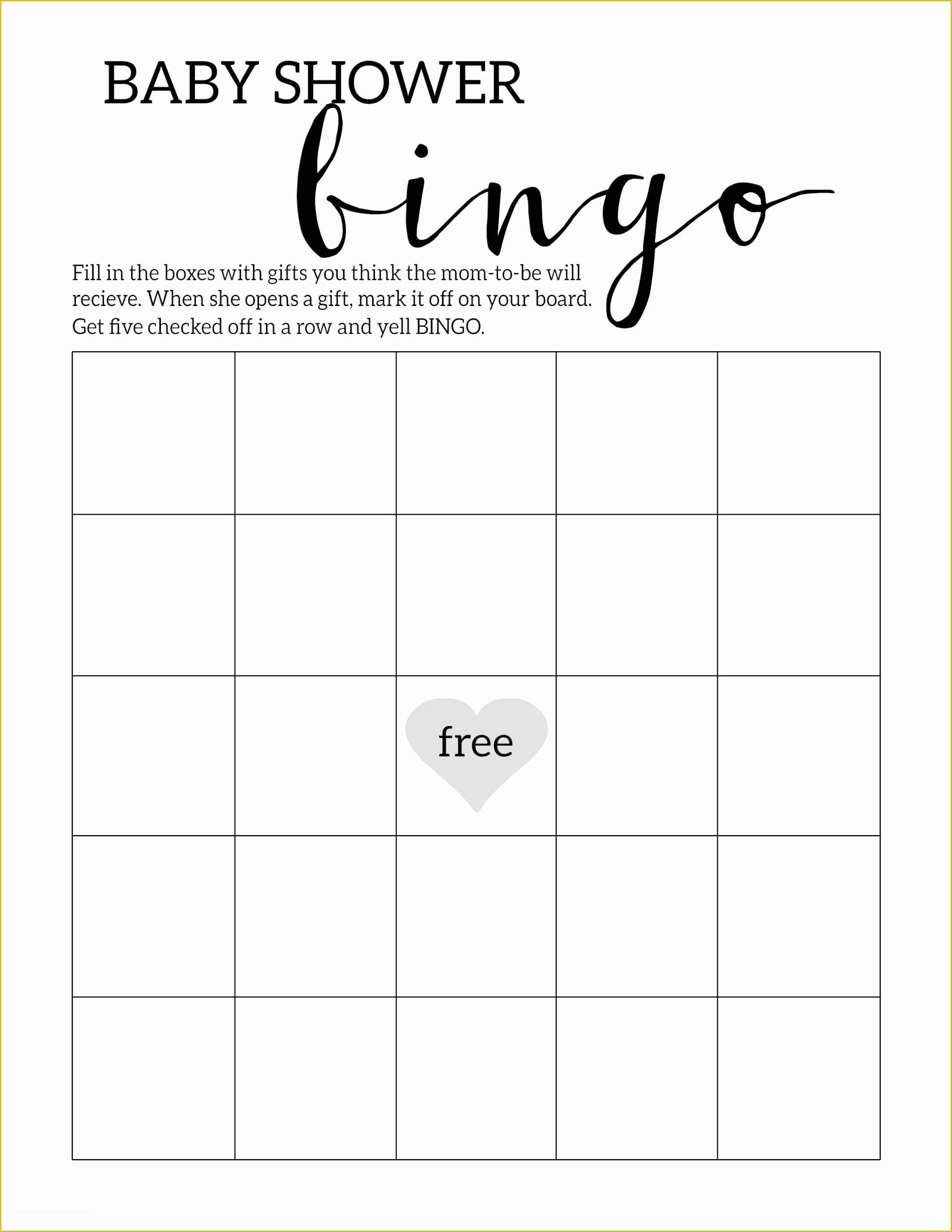 Free Baby Shower Bingo Blank Template Of Baby Shower Bingo Printable