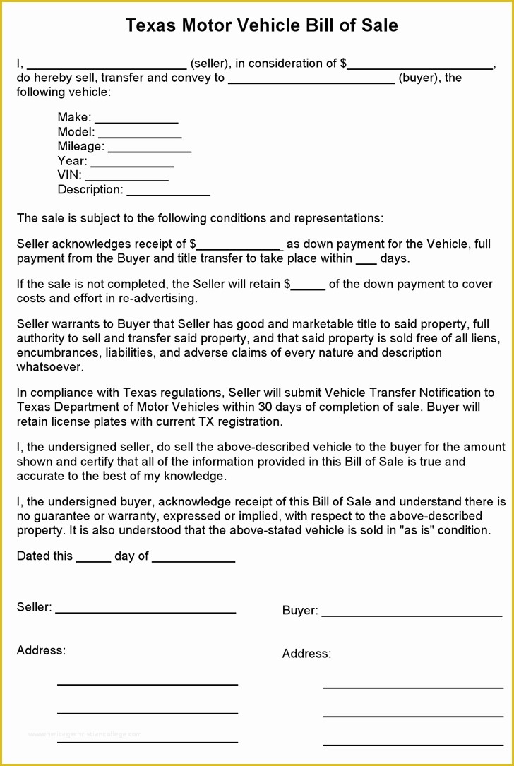 Free Bill Of Sale Template Pdf Of Free Texas Motor Vehicle Bill Sale 