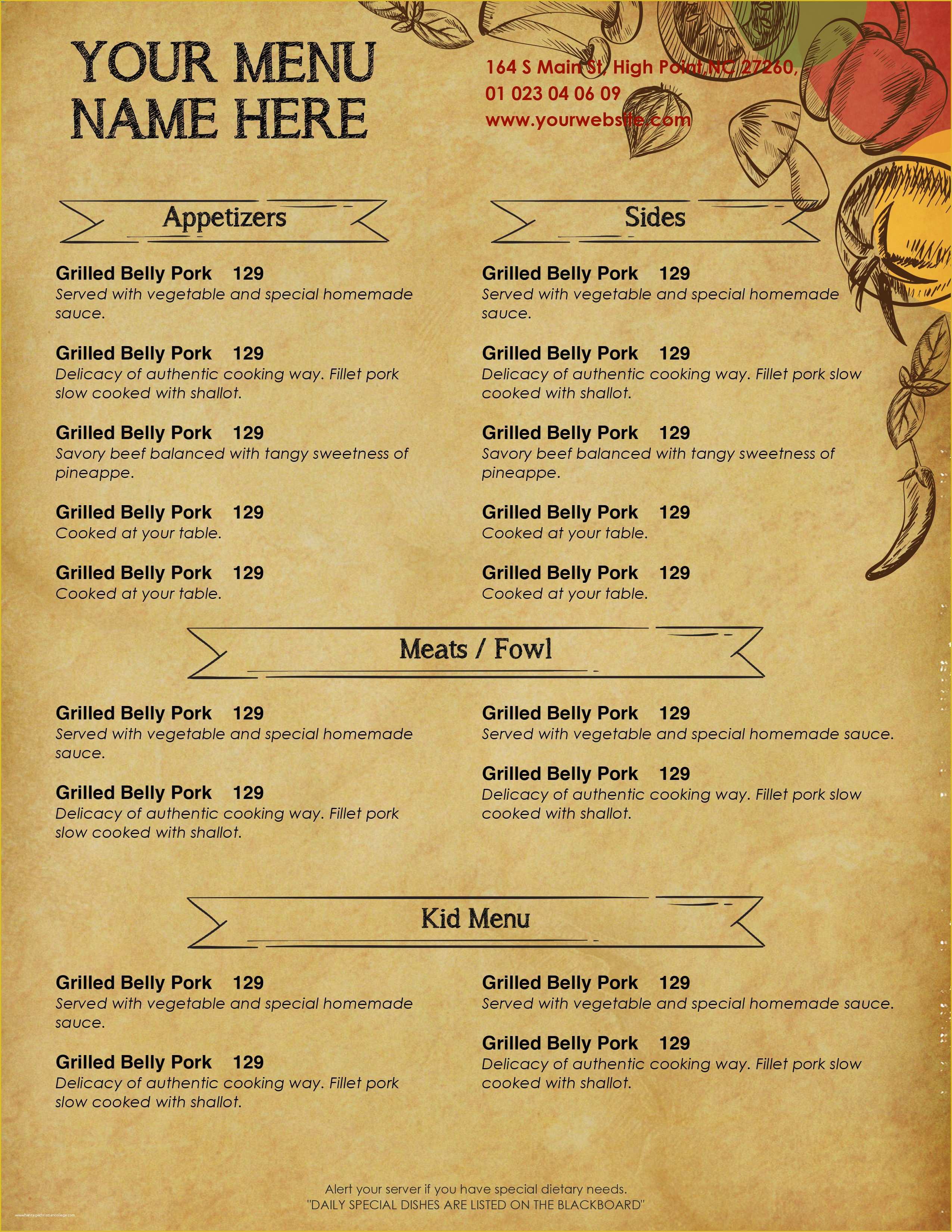 Free Catering Menu Templates For Microsoft Word Of Design Templates Menu Templates Wedding 