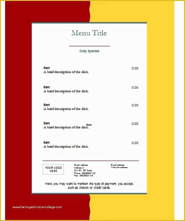 catering menu templates for microsoft excel