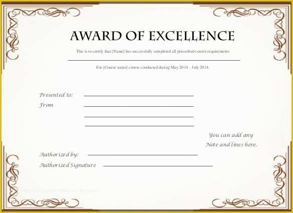 Free Certificate Of Excellence Template Of Printable Certificate ...