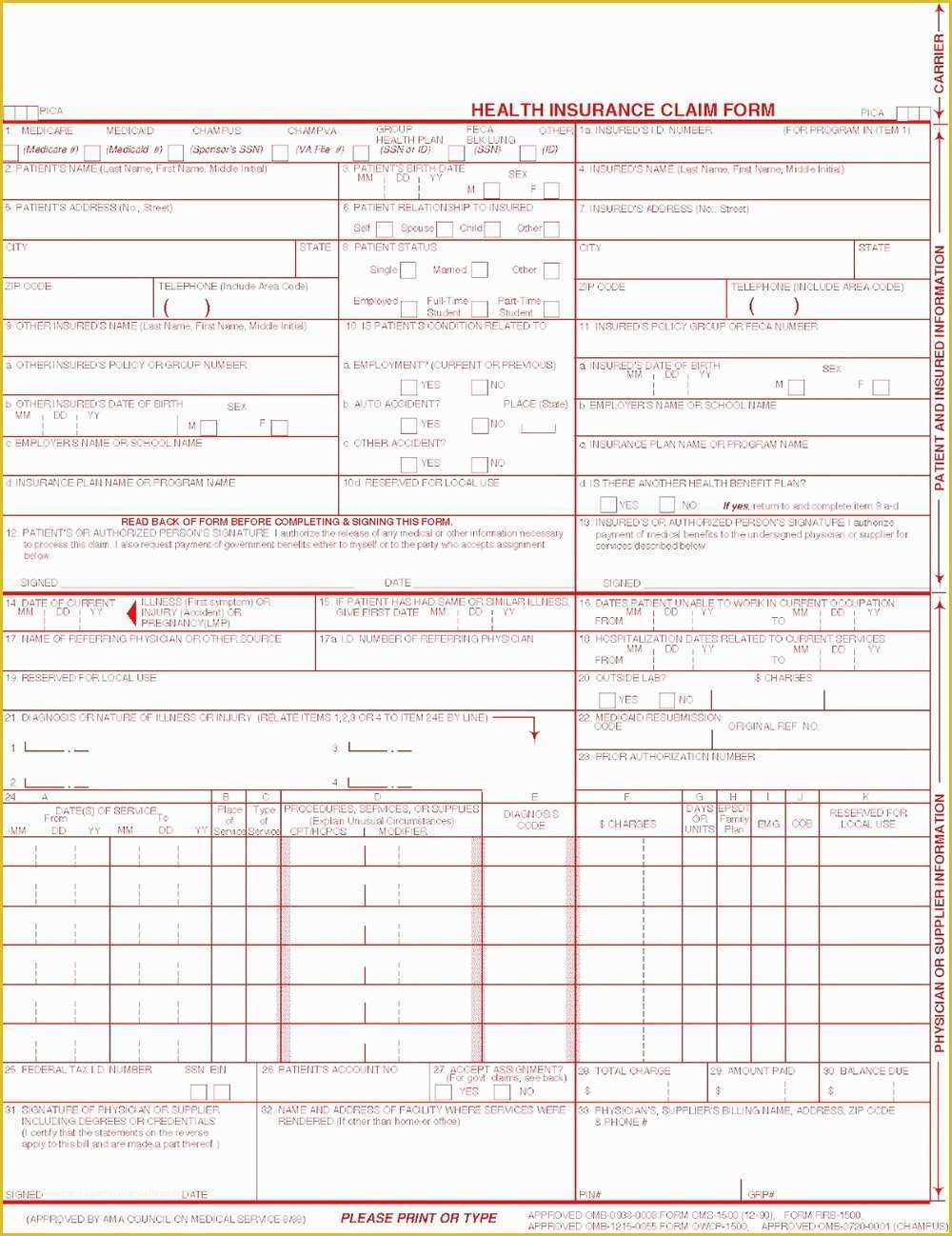 Free Cms 1500 Template For Word Of Blank Cms 1500 Form 