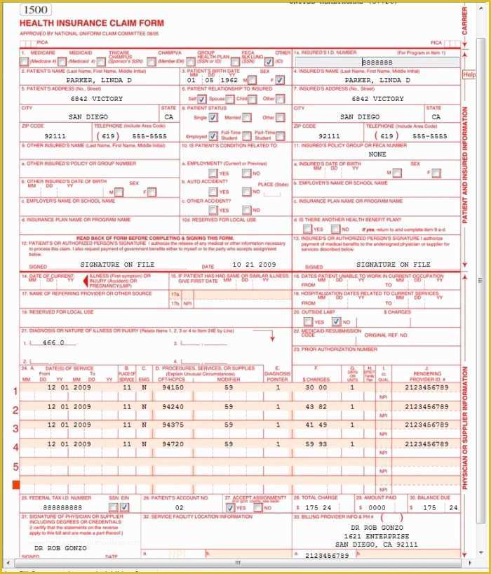 Free Cms 1500 Template For Word Of Cms 1500 Form Printable Images