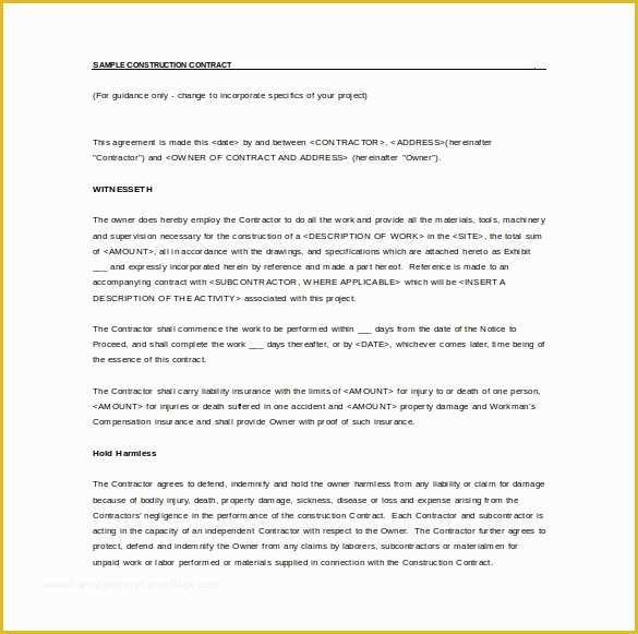 Free Construction Contract Template Word Of Simple Contract Template 9 