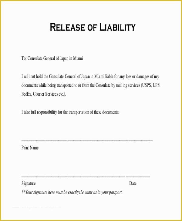 Free General Release form Template Of Sample Release Of Liability form