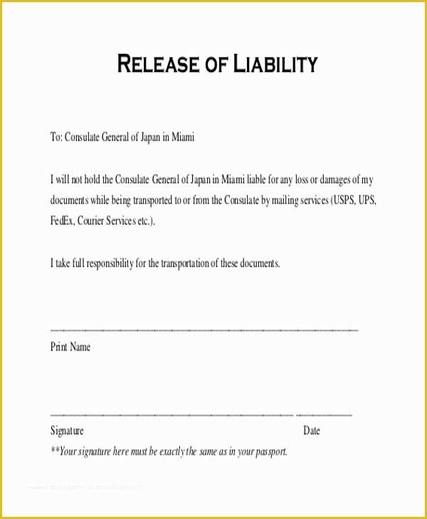 Free General Release Form Template Of Sample Release Of Liability Form 