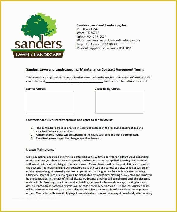  Free Landscape Maintenance Contract Template Of 10 Lawn Service 