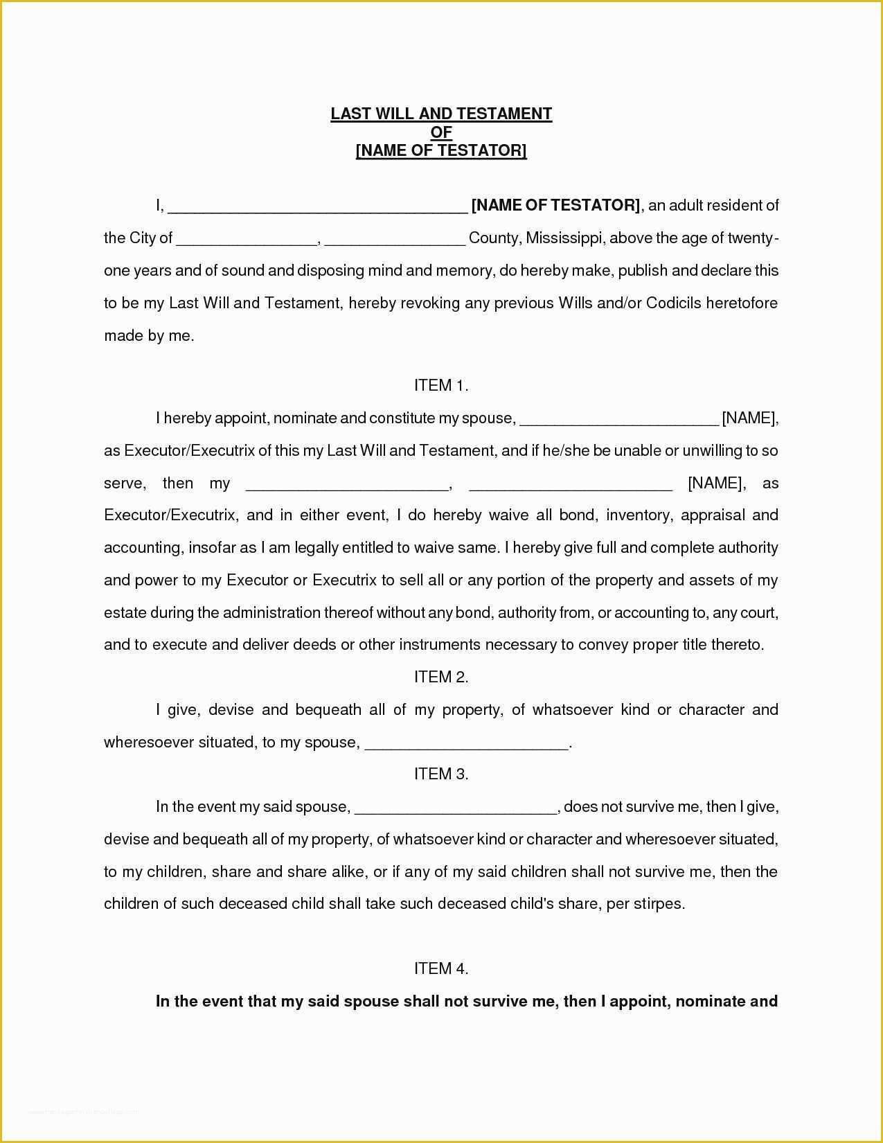 Last Will And Testament Free Template Uk Printable Templates