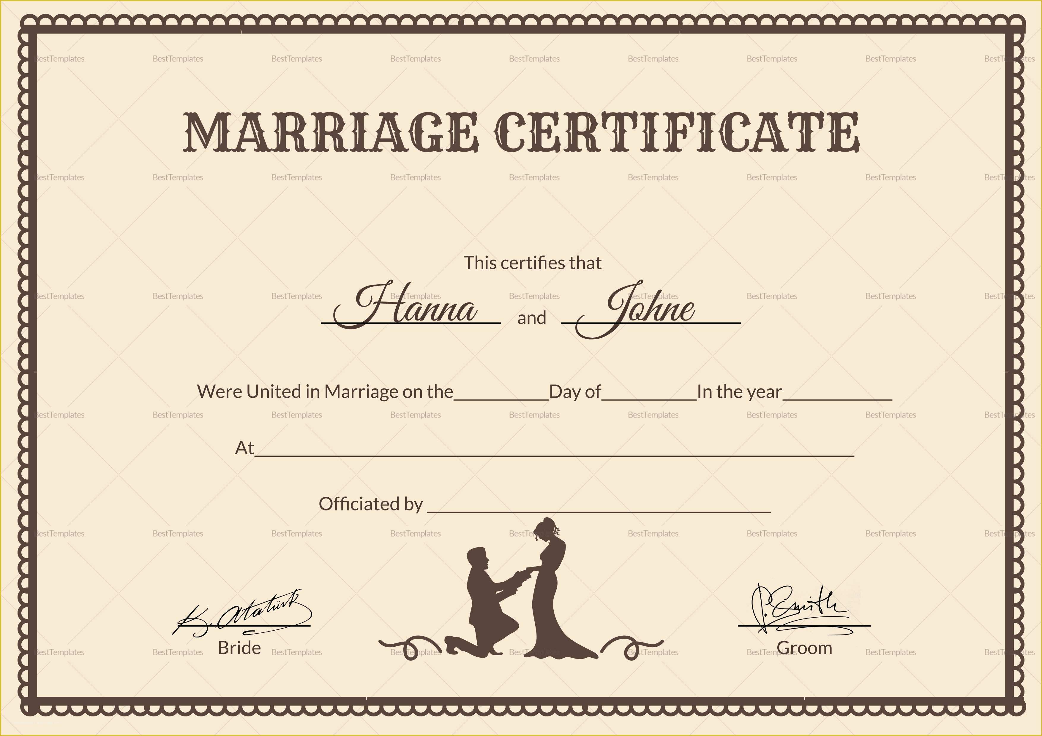 Free Printable Editable Certificate Of Marriage Template