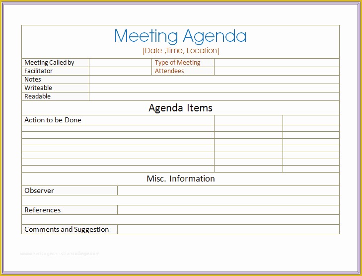 Free Meeting Minutes Template Word Of Basic Meeting Agenda Template formal & Informal Meetings