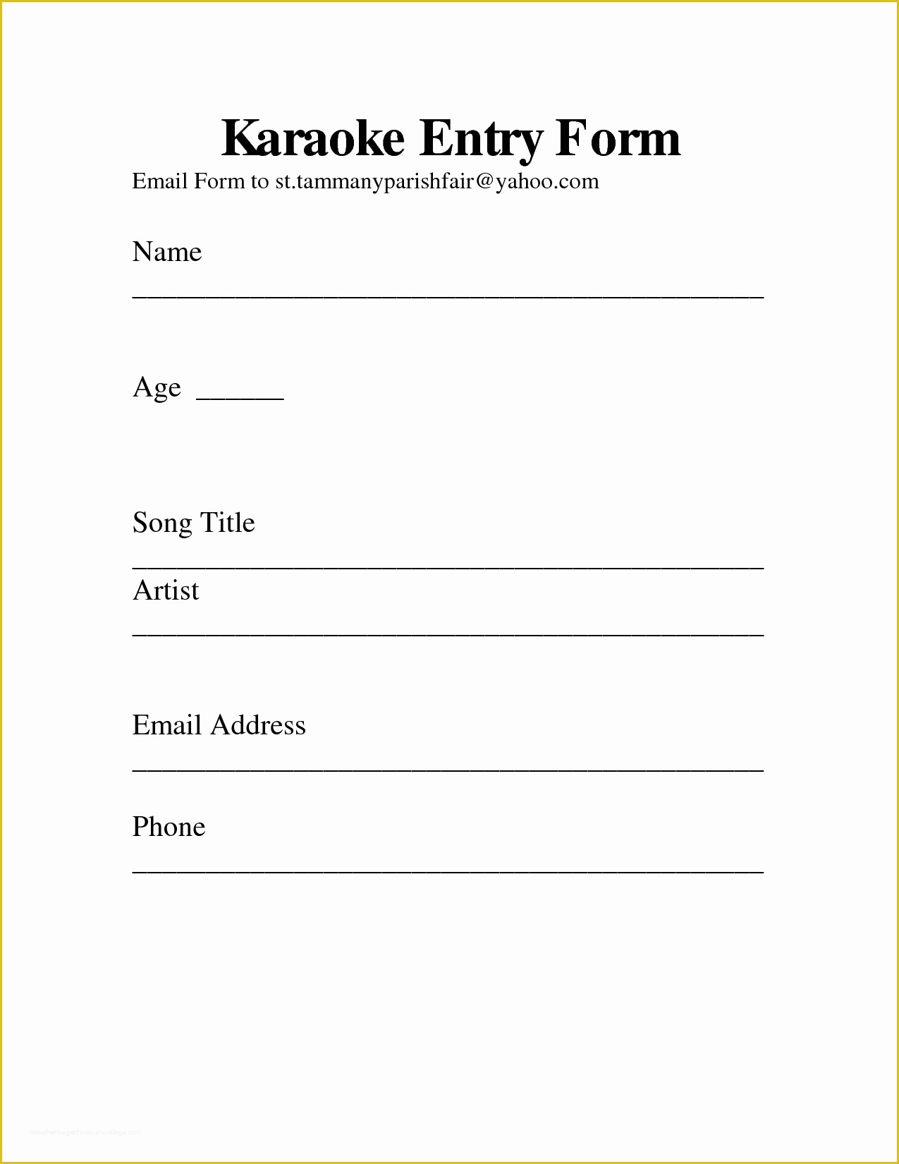 Printable Entry Form Template