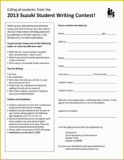 Printable Contest Entry Form Template Printable Blank World