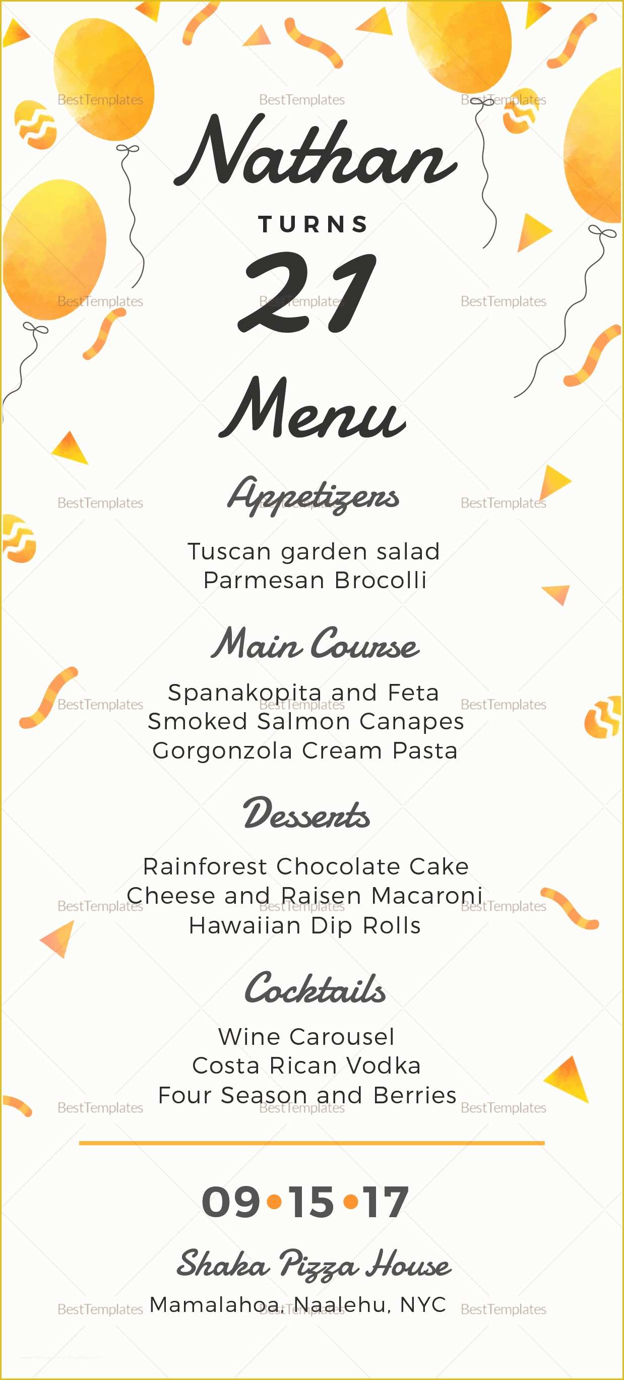 Birthday Dinner Menu Template