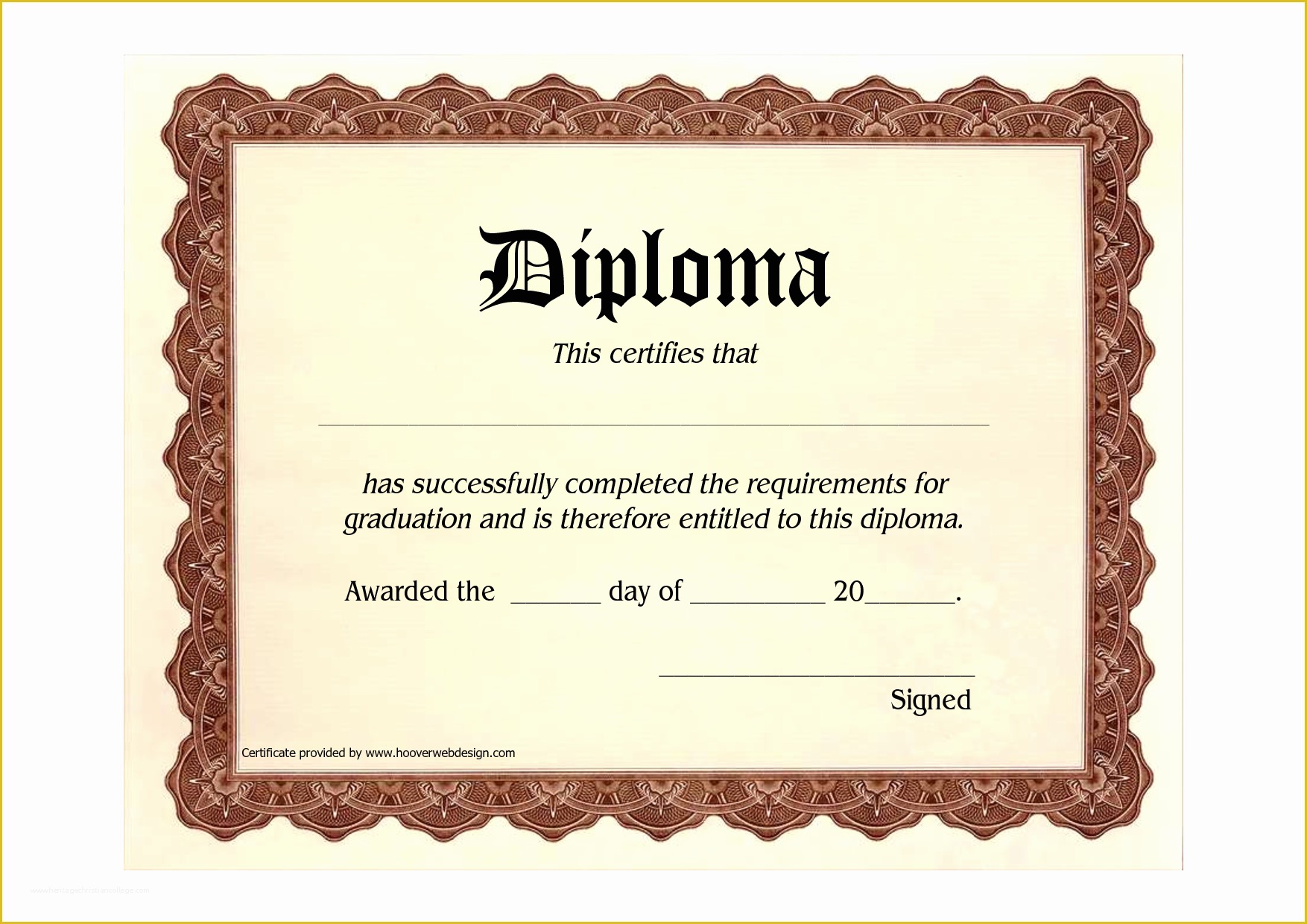 Printable High School Diploma With Name