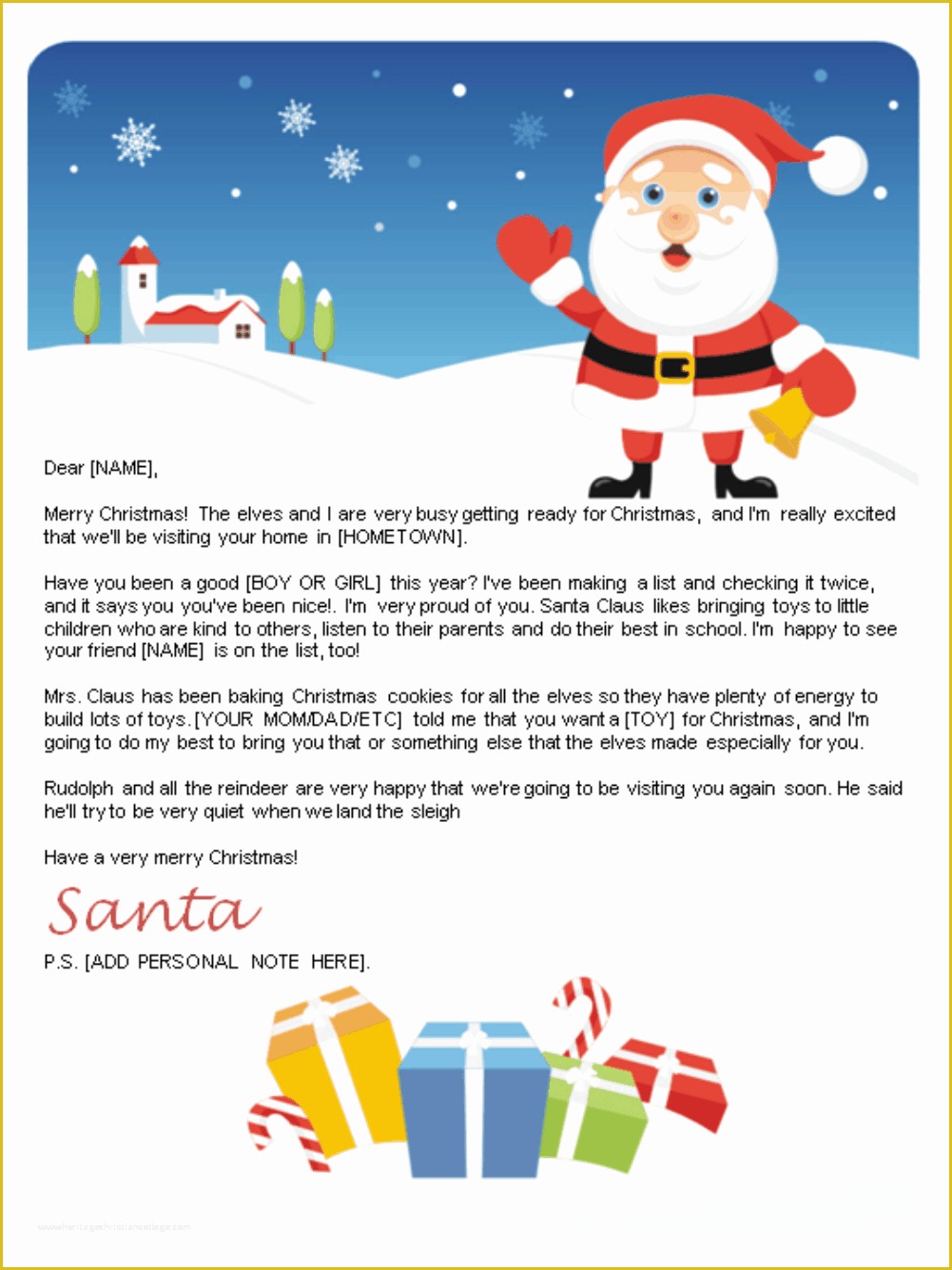 Free Printable Letter From Santa Template Of Letter From Santa