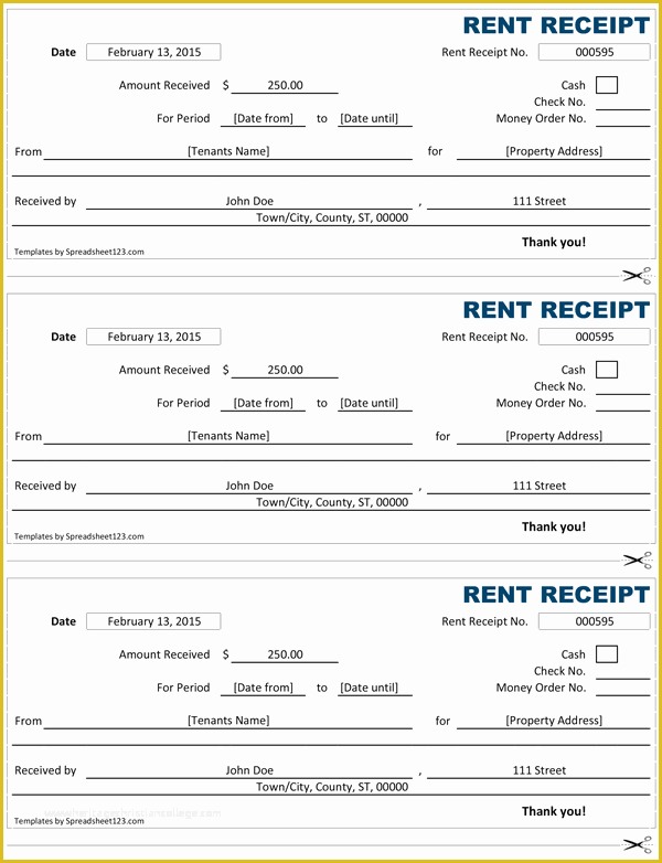 Rent Receipt Template With Pan