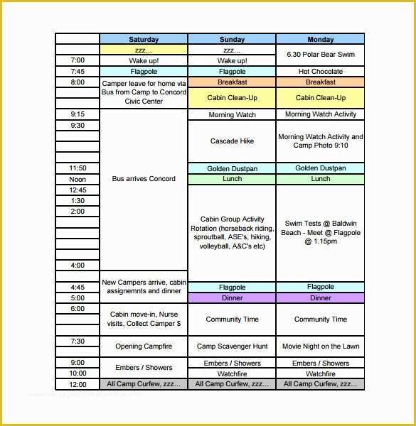 Editable Summer Camp Schedule Template