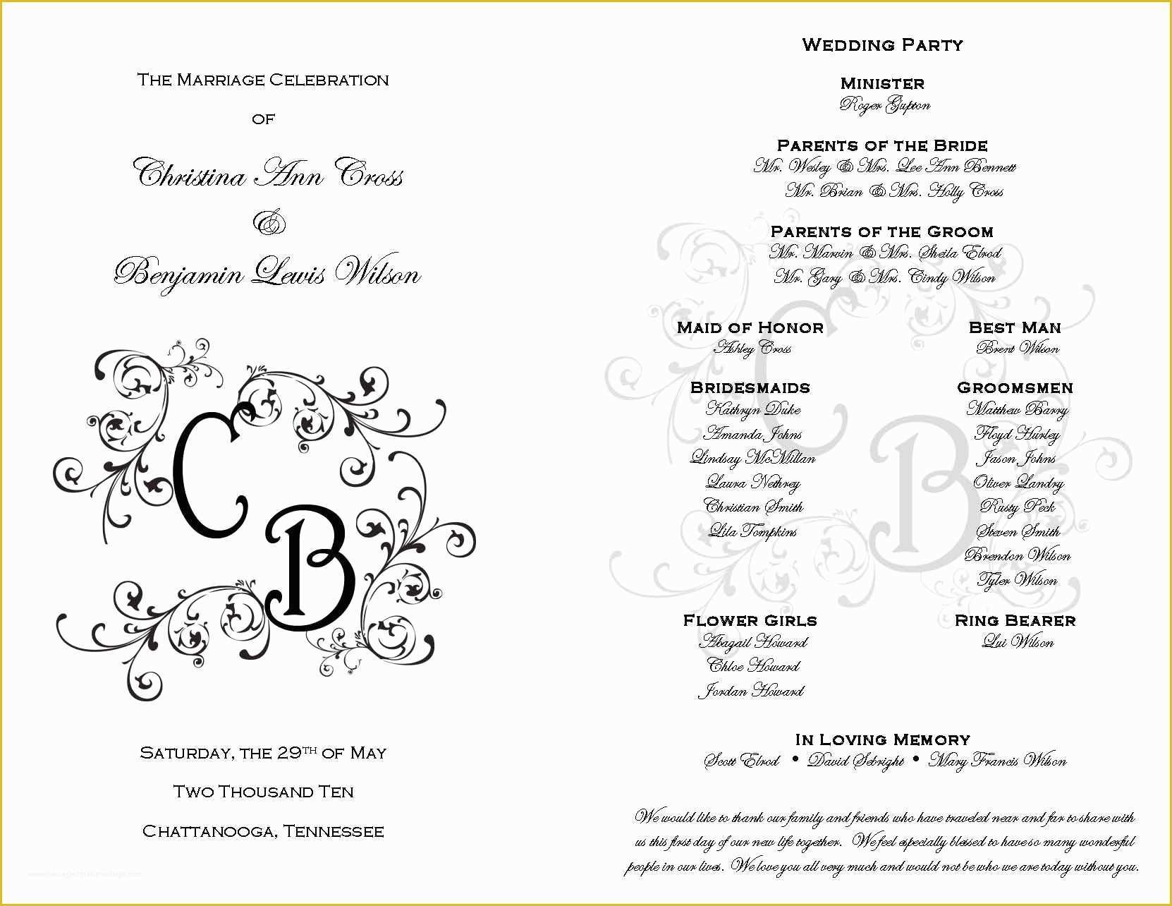 Free Wedding Templates Online Of Printable Wedding Programs On 