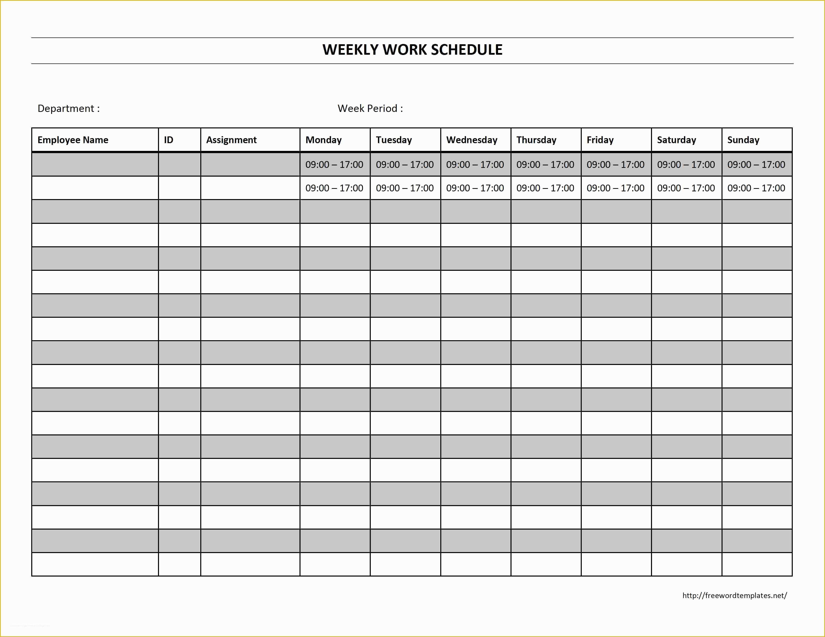 monthly work schedule template free