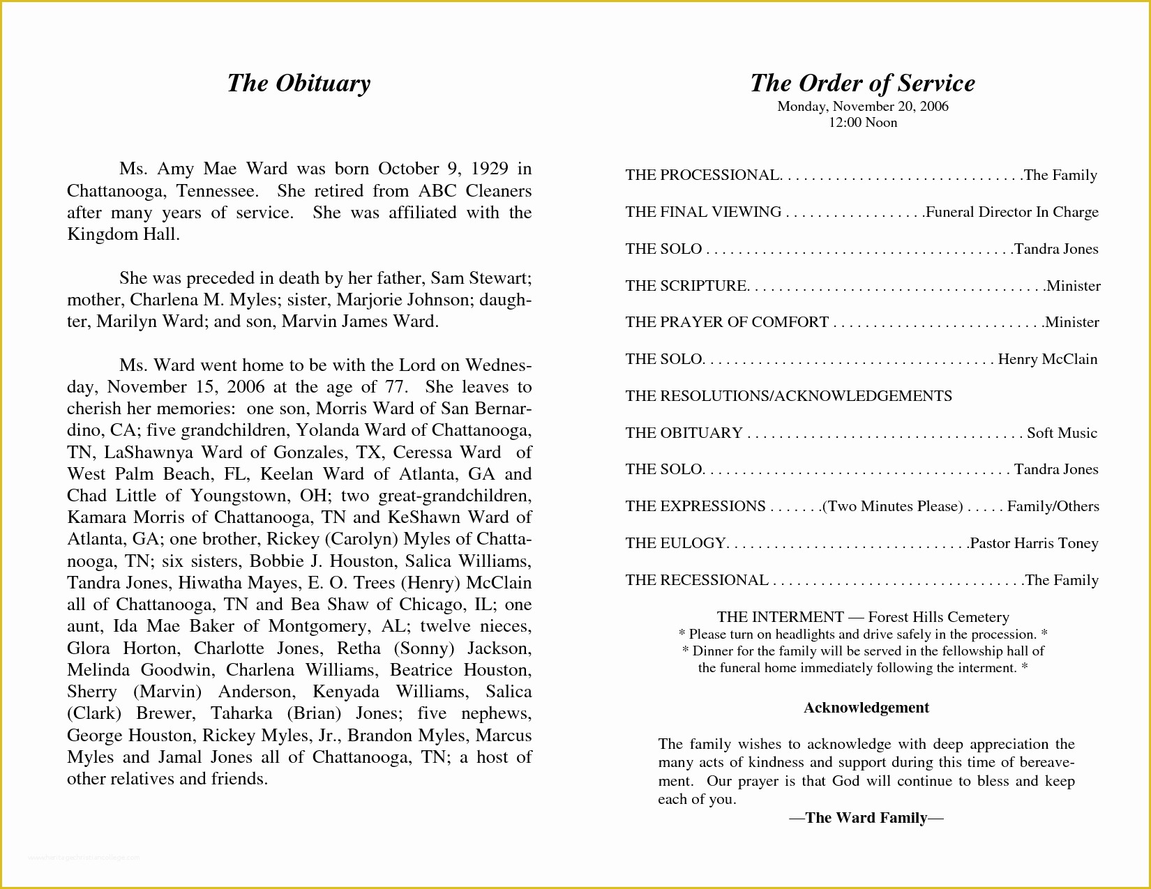 Sample Obituary For Funeral Program