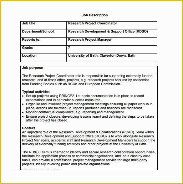 Job Description Template Free Word Of Project Coordinator Job 