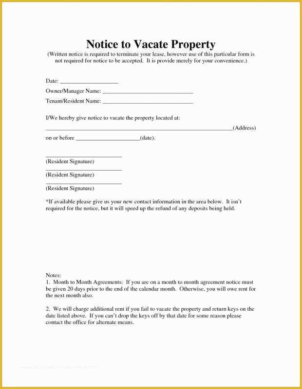 Notice To Vacate Template Free Of Landlord Notice To Vacate 