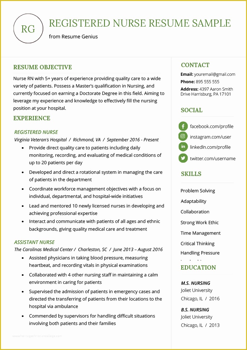 50 Registered Nurse Resume Template Free Heritagechristiancollege