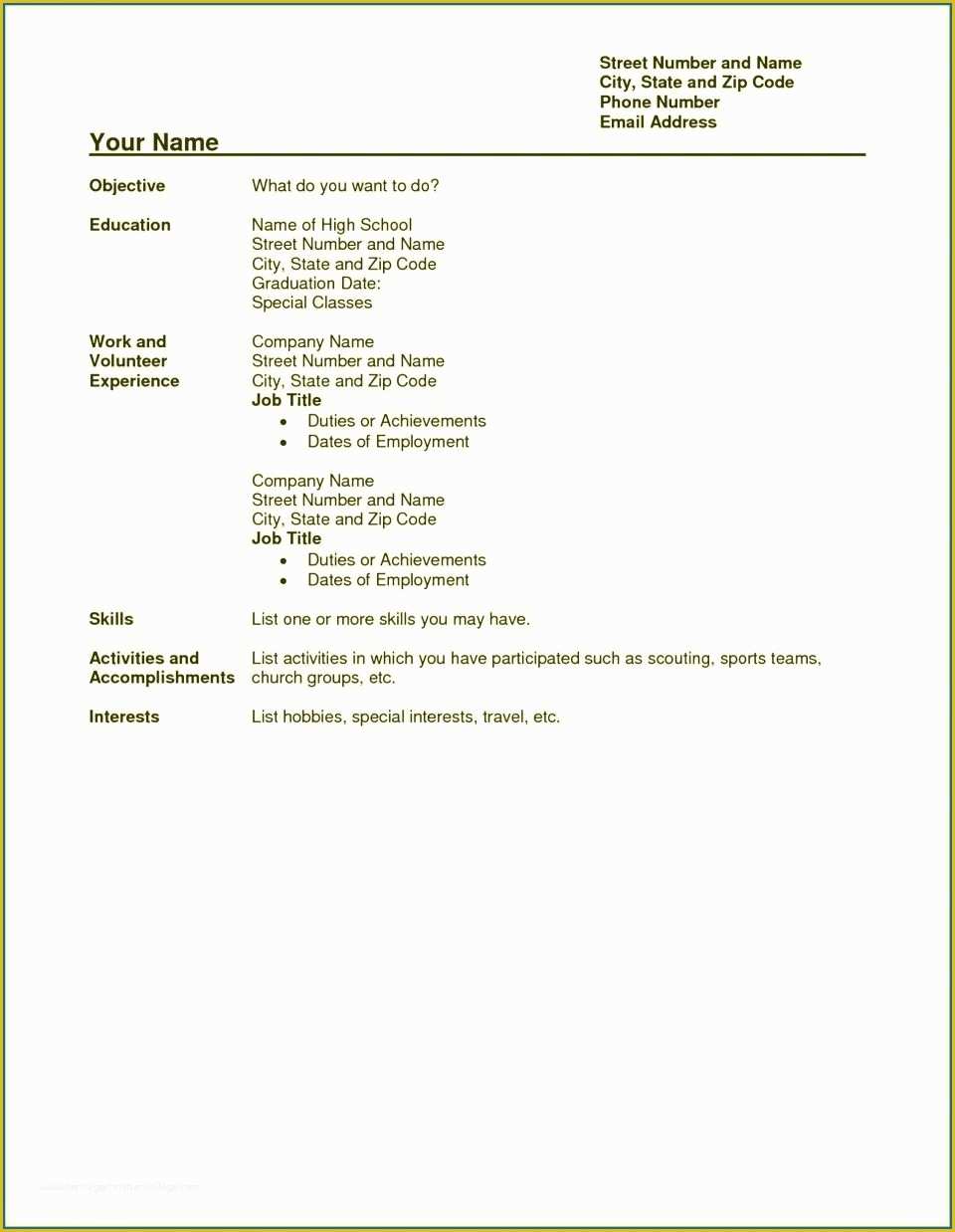 Resume Templates Free For High School Students Of High School Student 