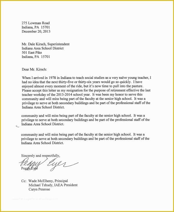 Retirement Resignation Letter Template Free Of 7 Sample Retirement 