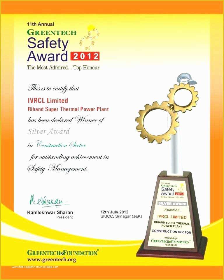 Safety Templates Free Of Safety Award Certificate Template Word 