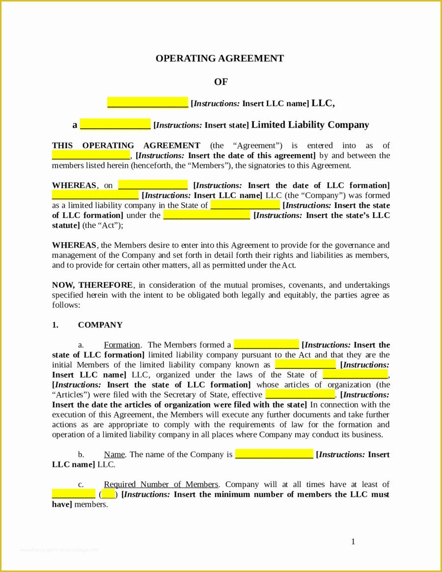 Single Member Llc Operating Agreement Template Free Of 2018 Llc 