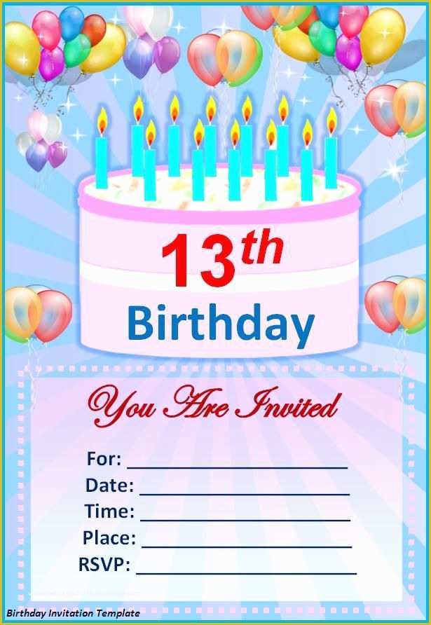 Free 13Th Birthday Invitation Templates