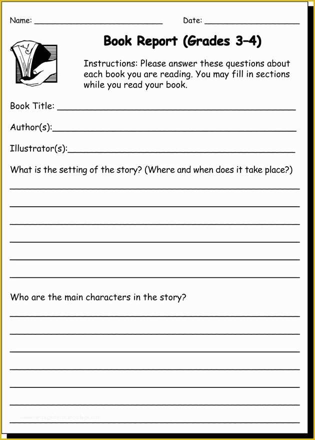 3rd Grade Book Report Template Free Of Book Report 3 4 Practice 