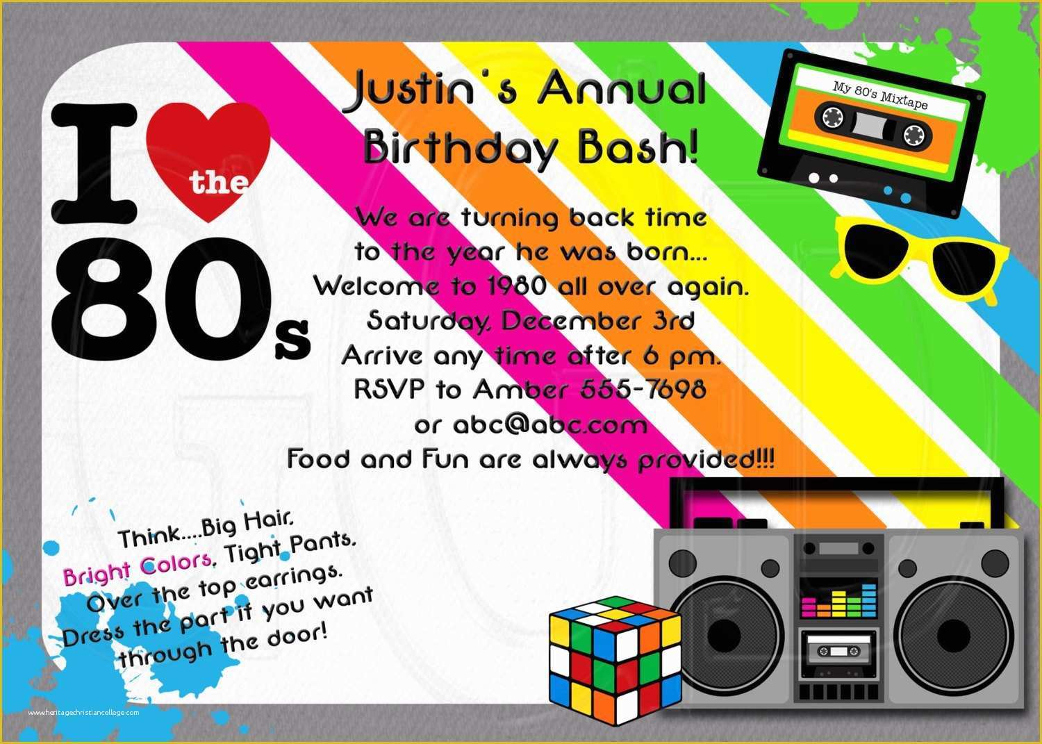 80S Party Invitations Template Free