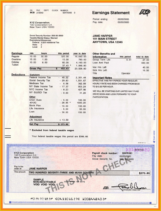 Adp Paycheck Stub Template Free Of Adp Pay Stub Template Templates 