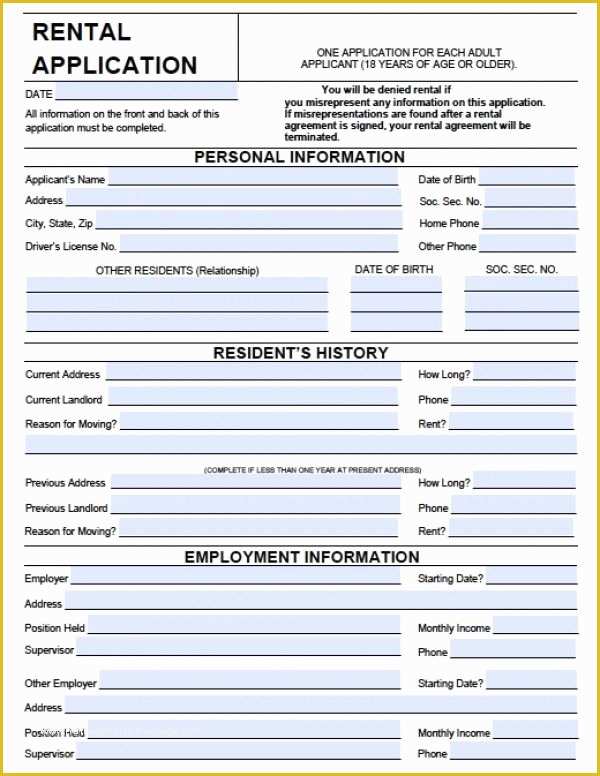 Apartment Application Template Free Of Printable Sample Rental Application Form Pdf Form