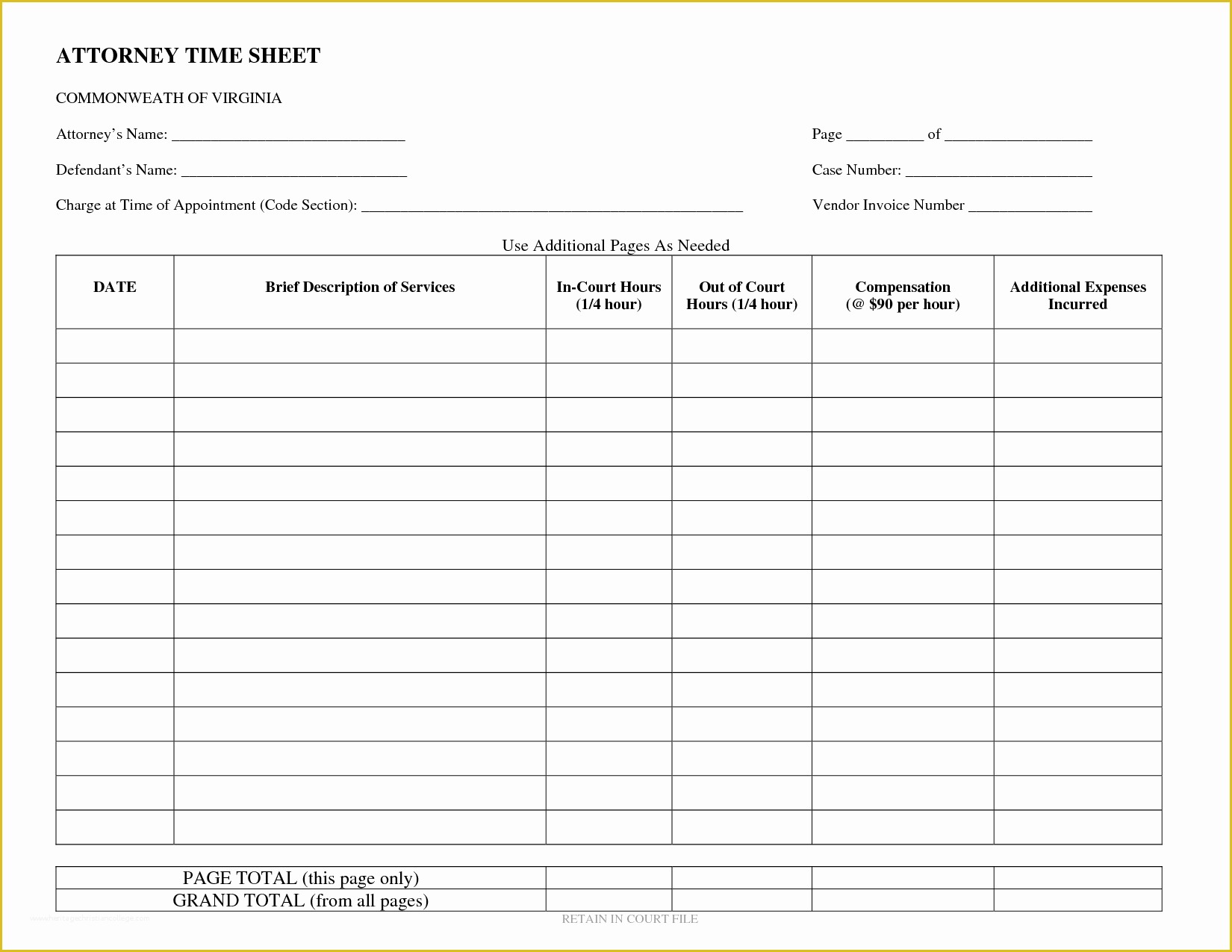 Attorney Billing Timesheet Templates