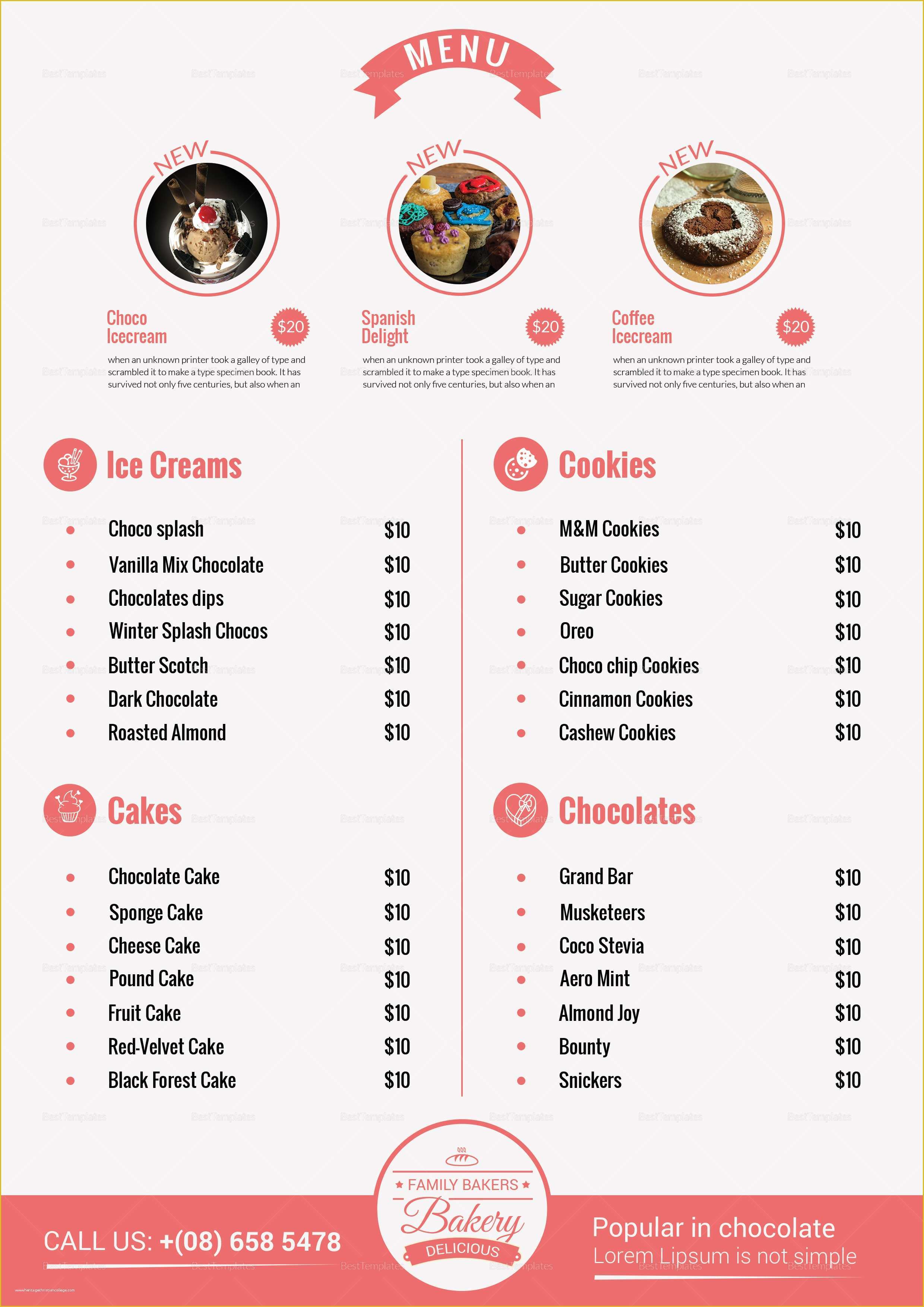 Bakery Menu Template Word Free