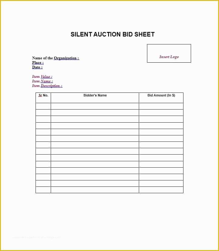 Bid Form Template Free Of 40 Silent Auction Bid Sheet Templates word 