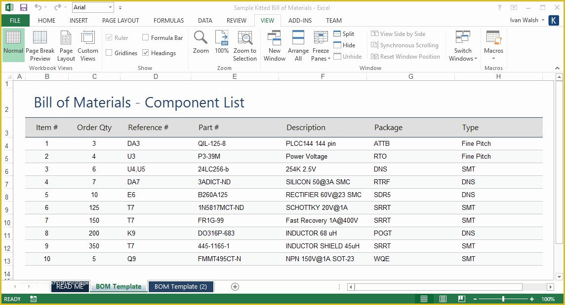 Bill Of Materials Template Google Sheets