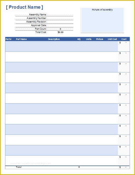 Bill Of Materials Template Free Of Free Bill Of Materials Template for Excel