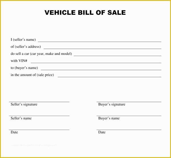 simple printable bill of sale for car