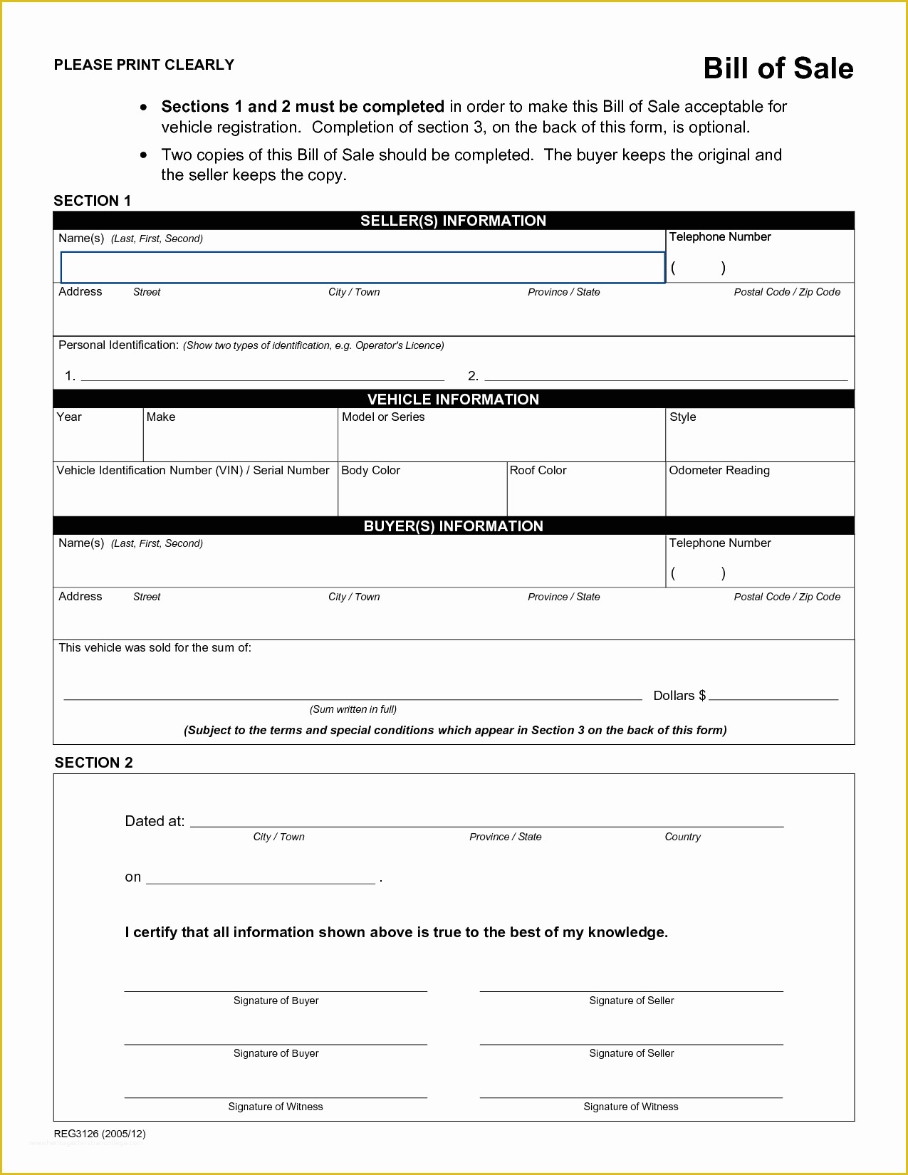 Bill Of Sale Free Template Form Of Printable Sample Rv Bill Of Sale 