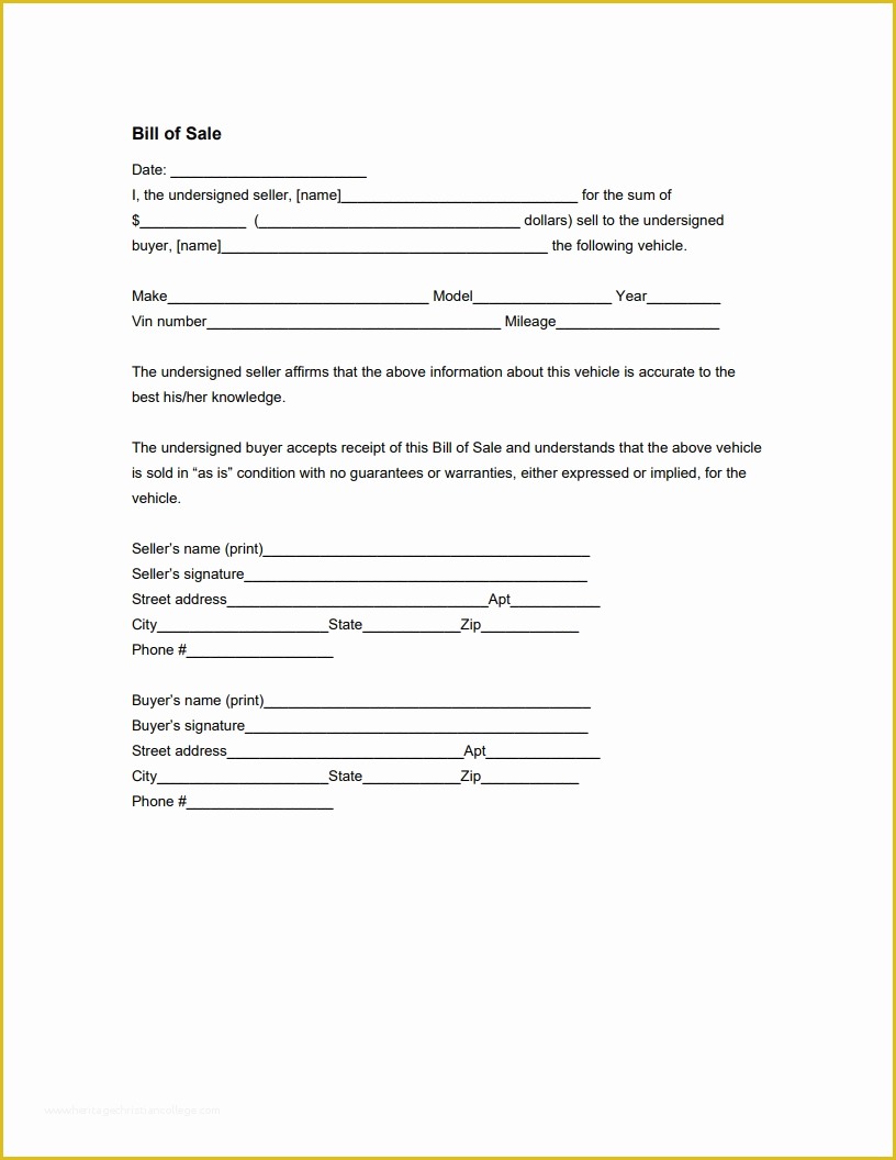 Bill Of Sale Free Template form Of Vehicle Bill Of Sale form Free Download Edit Fill