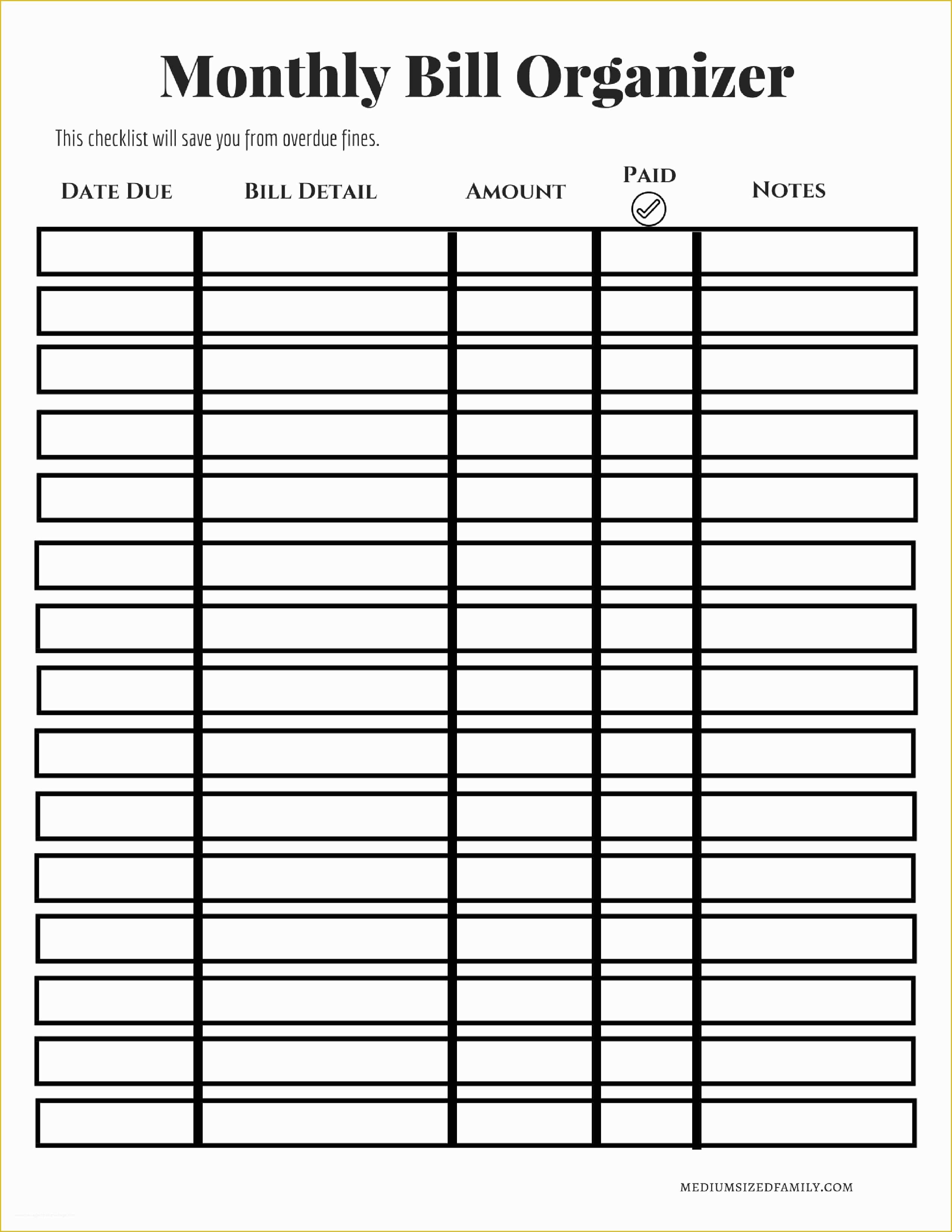 Bill Tracker Template Free Of The Free Monthly Bill Organizer That Will 